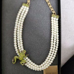 HEIDI DAUS 3-STRAND PEARL NECKLACE WITH FROG PENDANT SWAROVSKI CRYSTALS
